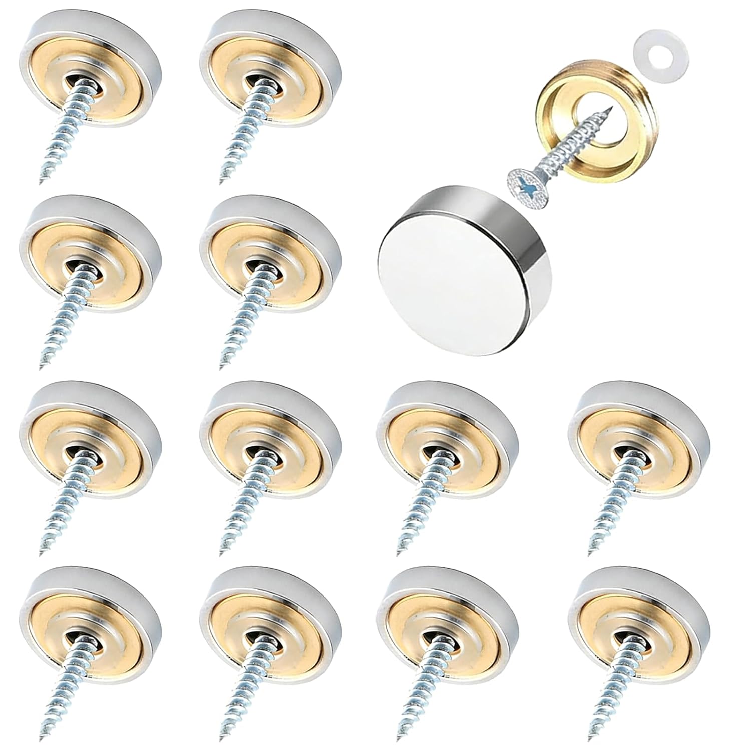 12 Stück Dekorative Schraubenabdeckungen Für Spiegel, 10 Mm Spiegelschrauben Aus Gebürstetem Edelstahl, Schraubenkappen Geeignet Für Badezimmer, Möbel, Schränke Und Werbetafeln