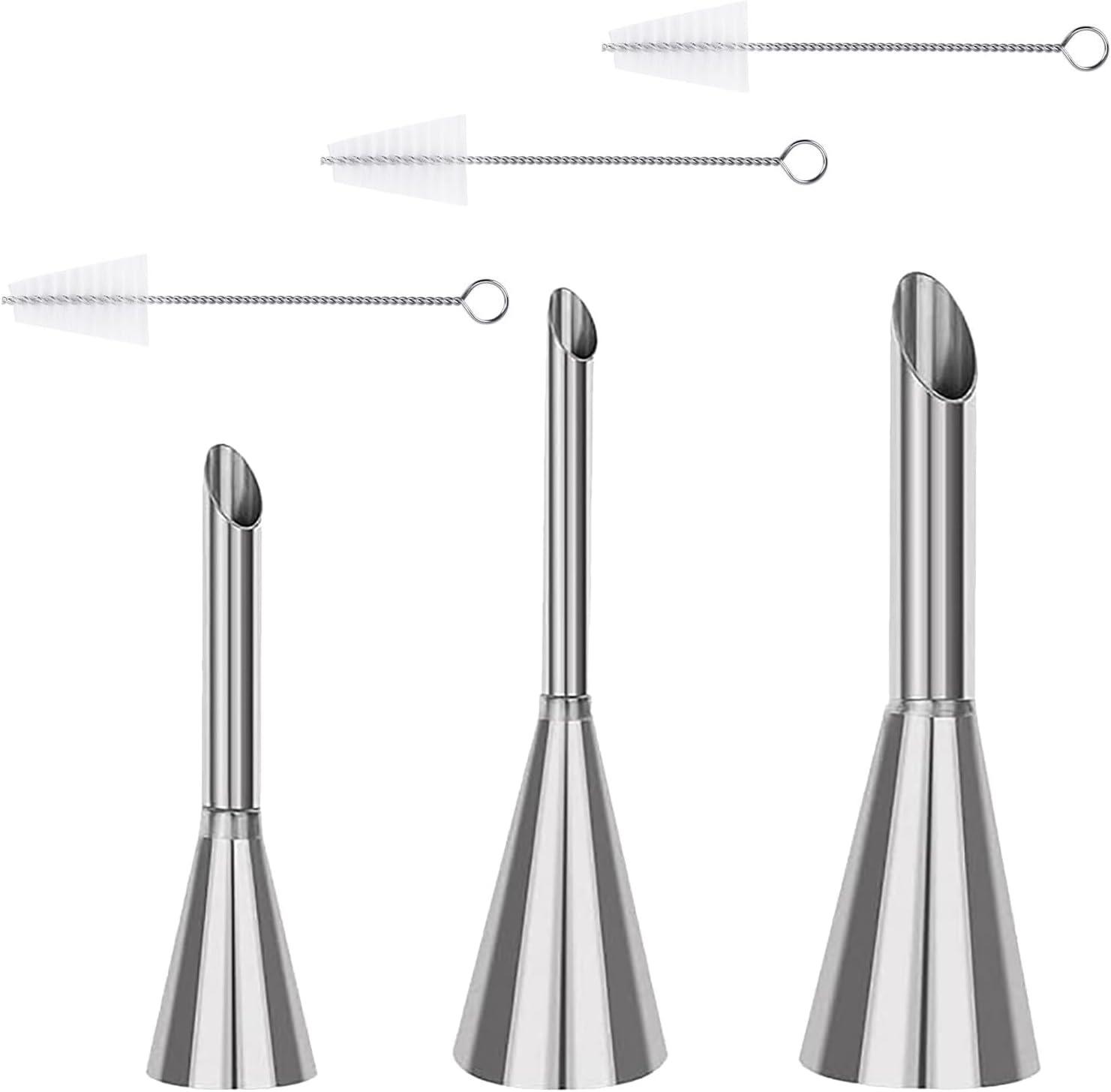 Kleines Brandteig-tüllenset, 3 Windbeutel Mit Tüllen Und 3 Reinigungsbürsten, Edelstahl-tüllen Und Gebäckzubehör, Diy-kuchendekorationswerkzeuge