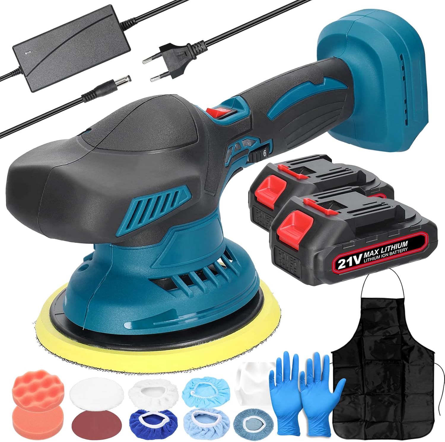 Akku-poliermaschine, Exzenterpoliermaschine Mit 6 Variablen Geschwindigkeiten (2500-5500 U/min), 150-mm-akku-poliermaschine Mit 2 X 1300-mah-akkus Zum Polieren, Wachsen Und Schleifen