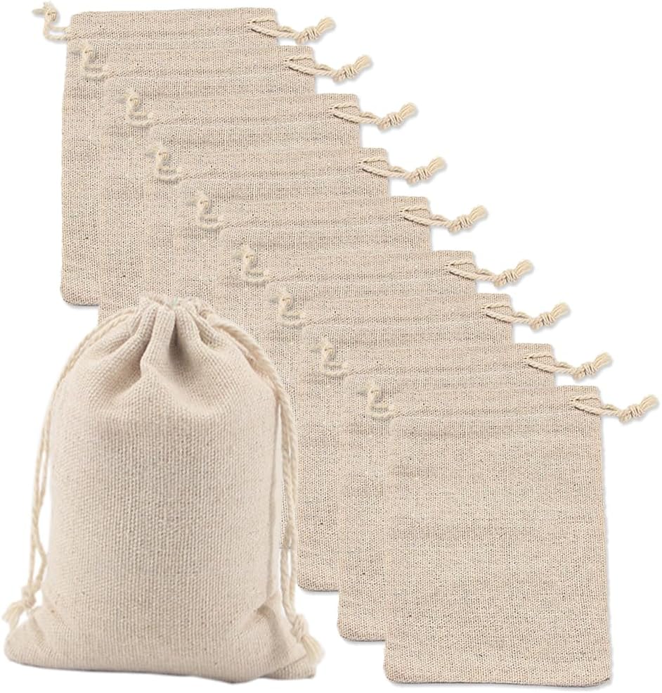 10 Wiederverwendbare Baumwollbeutel (20 X 30 Cm) Mit Kordelzug – Musselin, Jute, Ideal Zum Aufbewahren, Basteln Und Verschenken