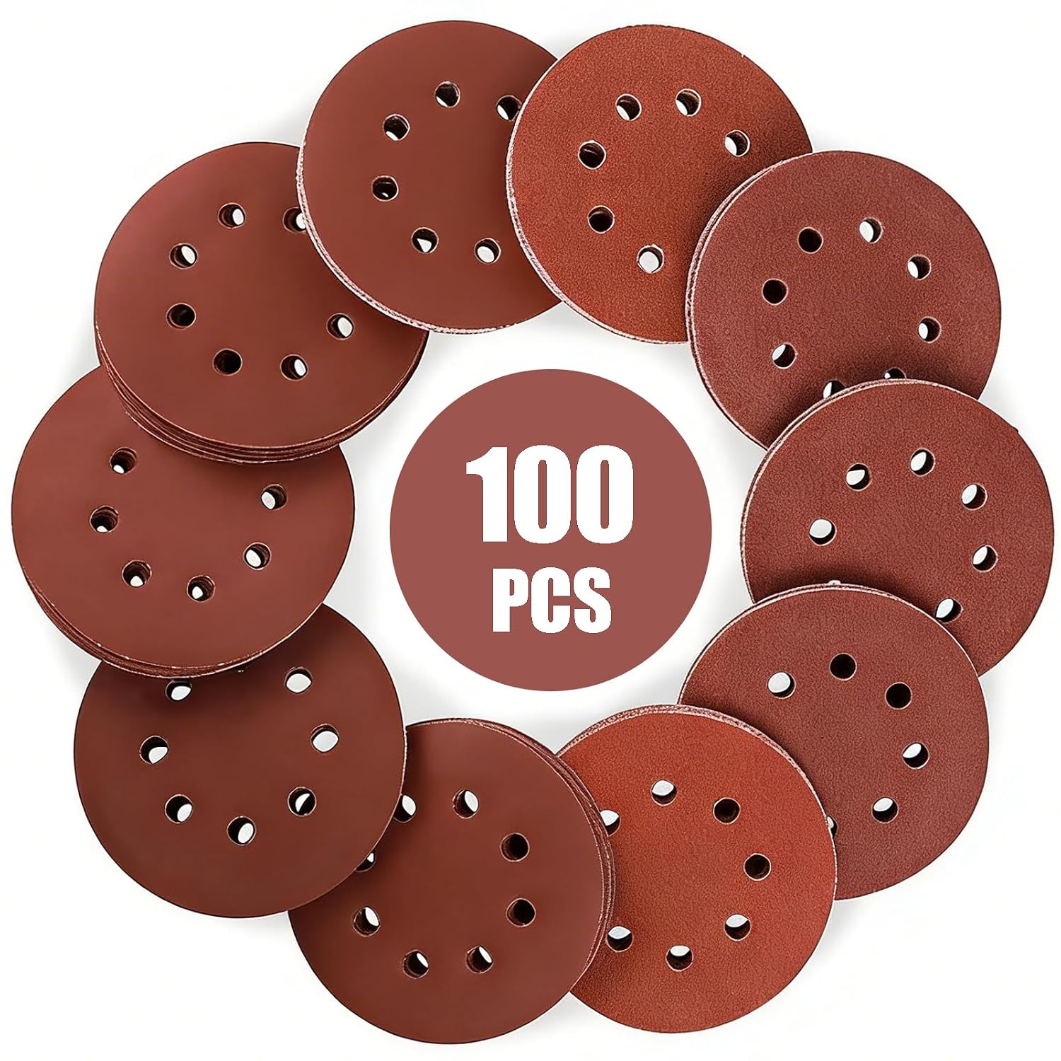 100 Stück 125 Mm (5 Zoll) 8-loch-schleifscheiben Aus Samt In 10 Körnungen (40, 60, 80, 120, 180, 240, 320, 400, 600, 800) - 10 Scheiben Pro Körnung Für Exzenterschleifen Und Polieren