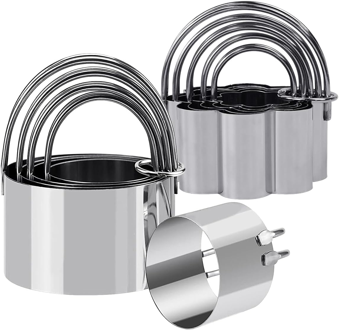 Set Mit 10 Ausstechformen Aus Edelstahl Mit Griffen: 5 Runde (4–8 Cm) Und 5 Blumenförmige Ausstechformen Für Kekse, Kuchen Und Gebäck, Gebäckring