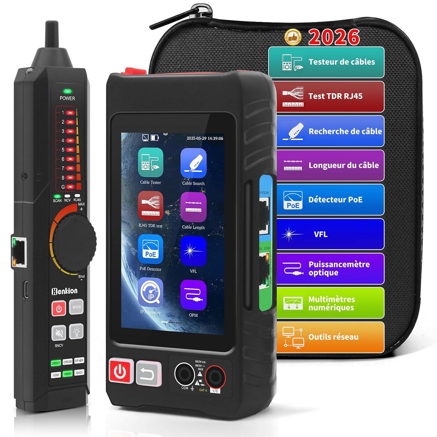 Professioneller Rj45-netzwerkkabeltester Mit 4-zoll-ips-display, Wiederaufladbarem Ethernet-tester, Netzwerktools, Poe++-erkennung, Digitalmultimeter, Vfl, Opm, Kabellängenmesser, Rj45 Tdr, Ncv