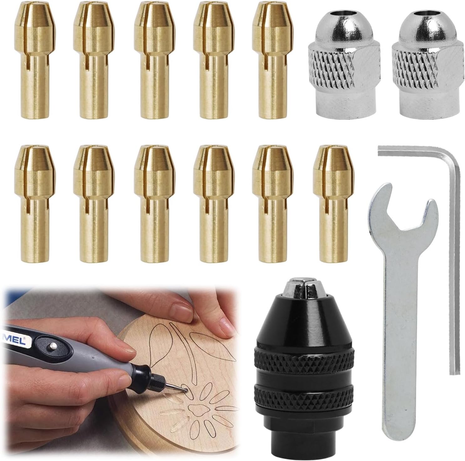 Set Mit 16 Bohrfuttern, Kompatibel Mit Dremel, Zubehör Für Rotationswerkzeuge, 0,8 Mm Bis 3,2 Mm Ersatzfutter 4486, Messingfutter, Ersatzfutter 4485