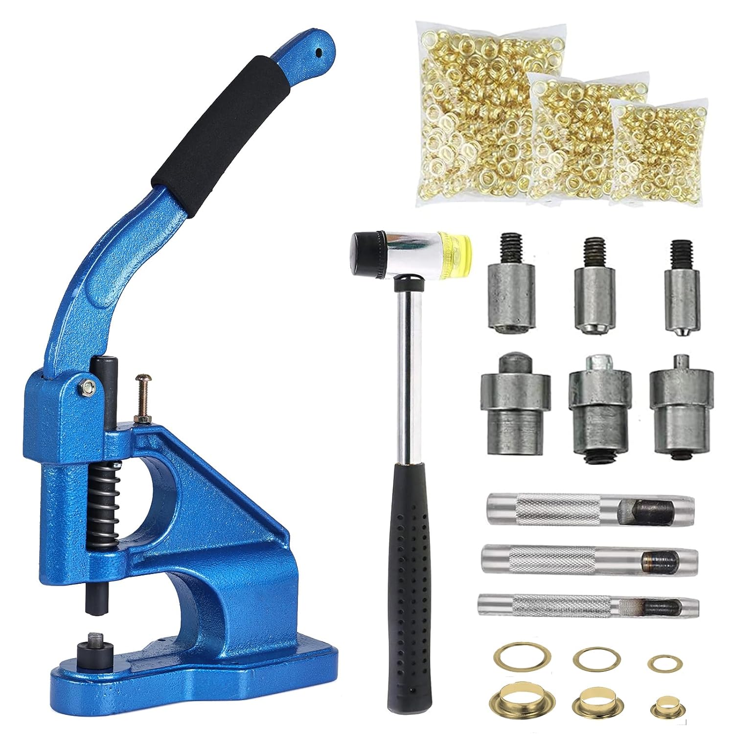 Metallösenmaschine, Manuelle Ösenpresse (6/10/12 Mm), Professionelle Ösenzange Mit 3 Matrizen, 1500 Goldene Ösen, Stempel Und Hammer Für Planen, Stoffe Und Vorhänge