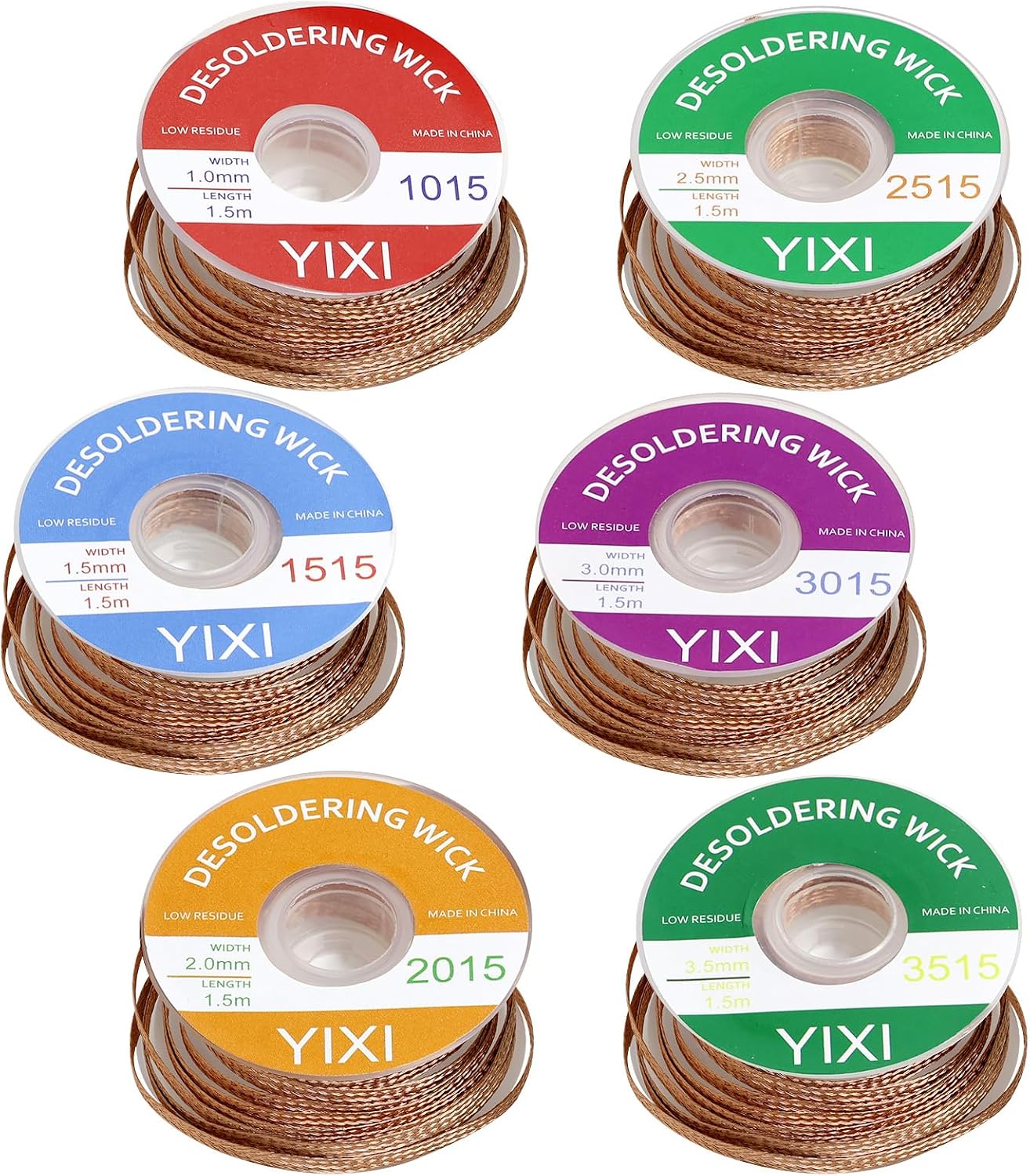 6er-pack Entlötlitzen, 1,5 M, Professionelle Entlötlitzen 1,0/1,5/2,0/2,5/3,0/3,5 Mm – Kupfer-entlötdraht, Ideal Zum Entfernen Von Lötzinn Und Zerlegen Elektronischer Bauteile