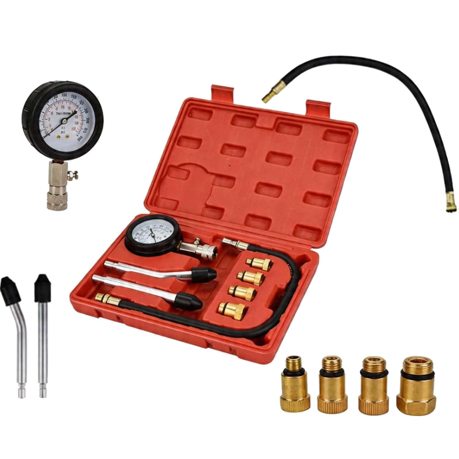 Zylinderkompressionsprüfer, Motorkompressionsprüfer, Kompressionsmessgerät Für Benzin Und Diesel, 0–300 Psi/0–21 Kg/cm² Kompressionsmessgerät Für Motorräder, Für Pkw Und Motorräder M10 M12 M14 M18