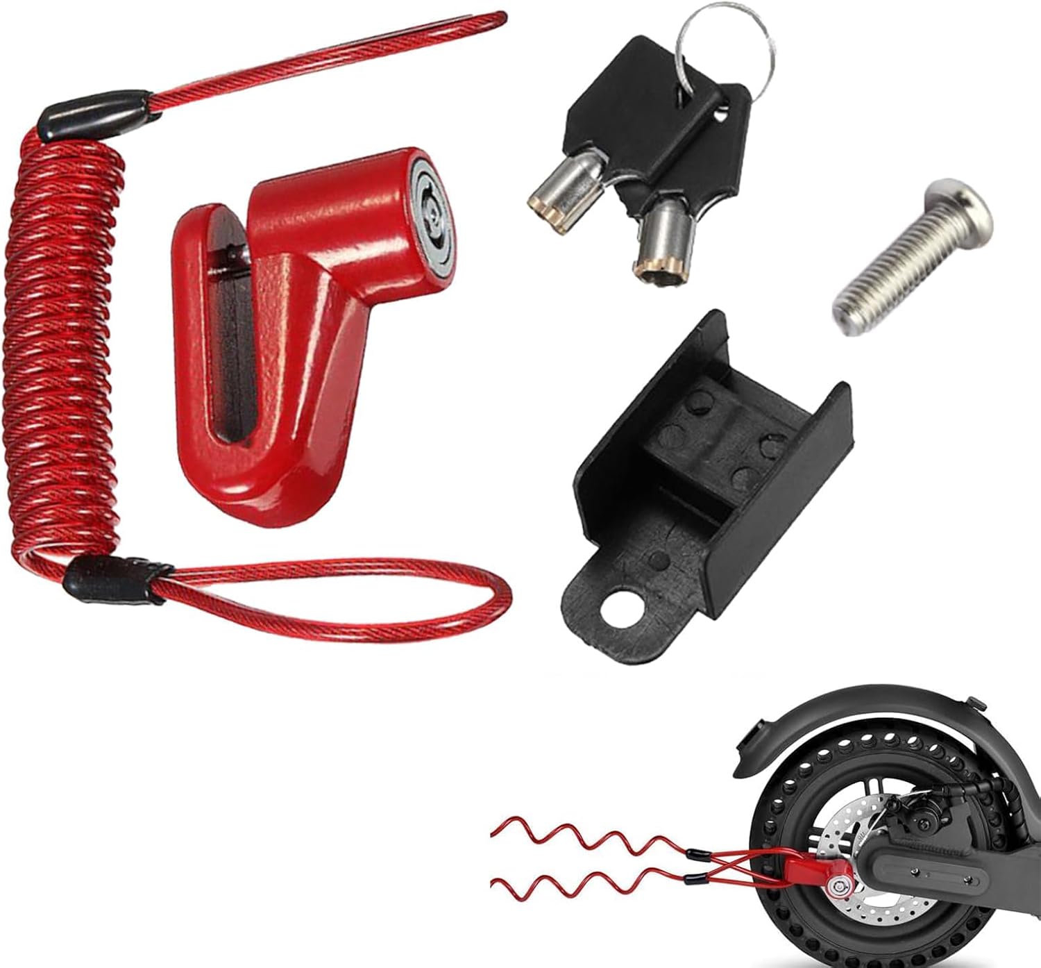 Stück Elektrorollerschloss Für Xiaomi M365, Motorrad-diebstahlsicherung, Motorrad-scheibenbremsenschloss, Roller-diebstahlsicherung, Mit Stahldraht, 2 Schlüsseln, 1 Kunststoffhalterung, Für Elektrorol