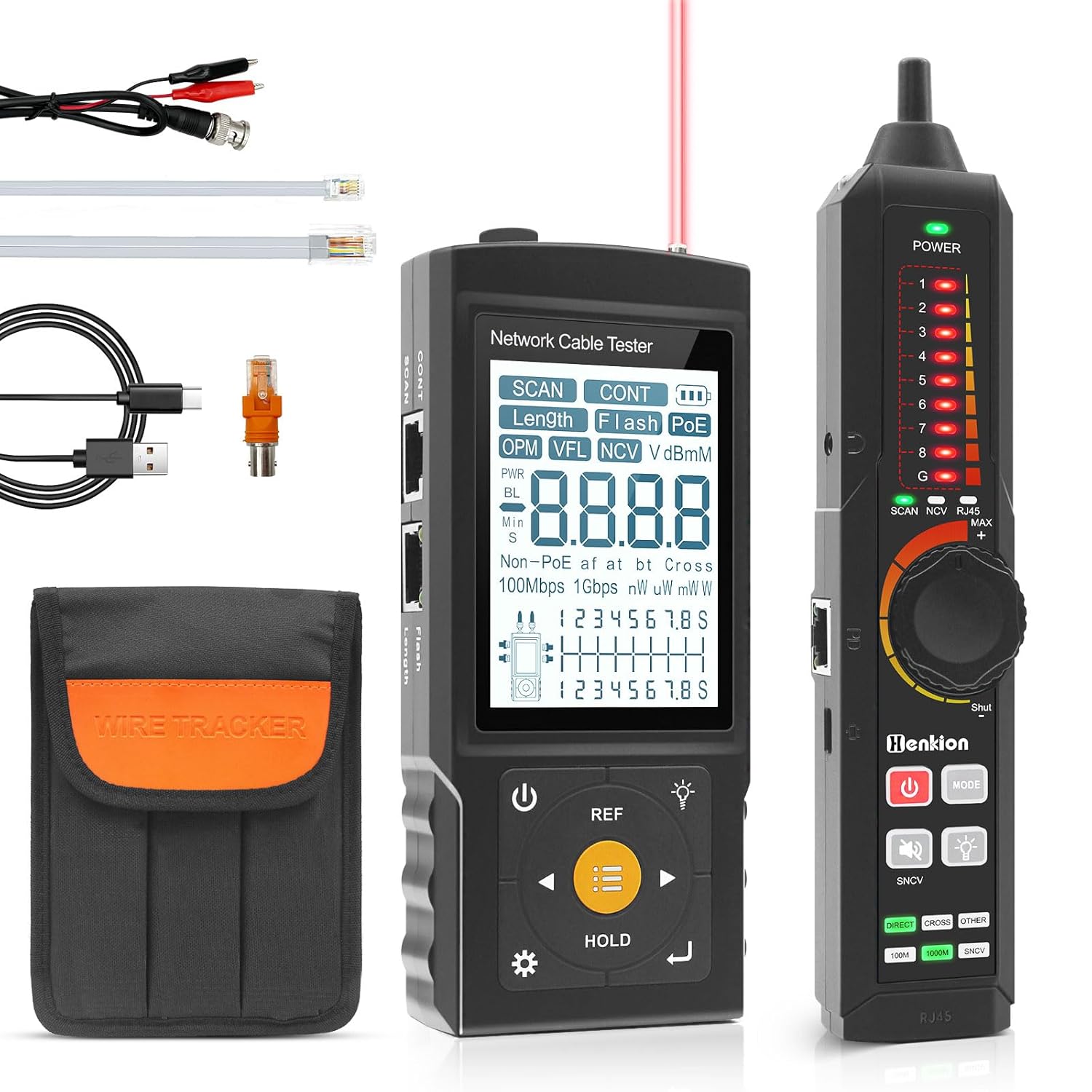 Professioneller Rj45-tester, Multifunktionales Netzwerkkabel-suchgerät, Utp-durchgangs- Und Steckerfehlerprüfung, Längenmessung, Opm, 802.3af/at/bt Und Nicht Standardmäßiges Poe, Portblinken, Ncv
