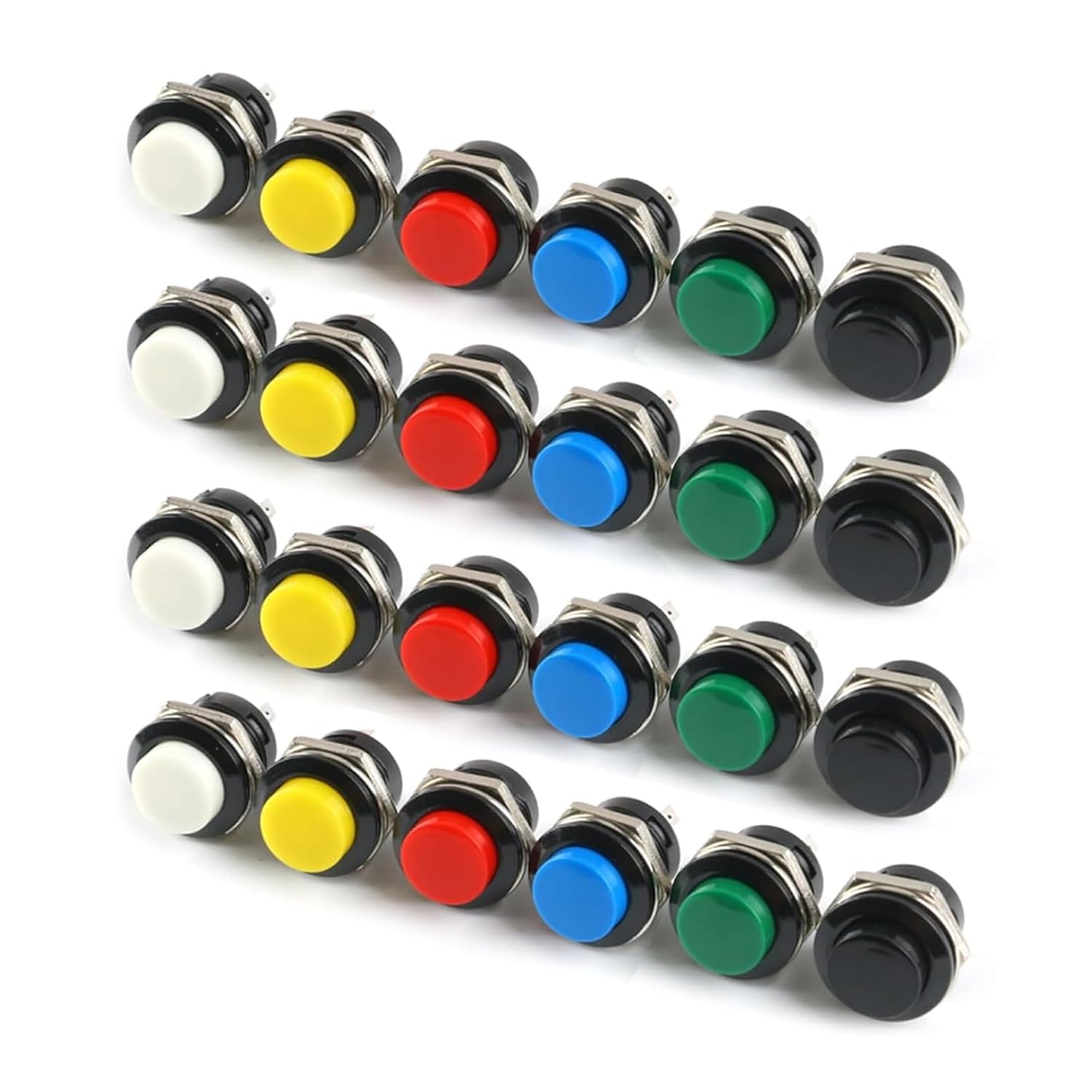 24 Stück 16-mm-druckknopfschlösser, Rot, Grün, Gelb, Blau, Weiß, Schwarz, 3 A, 250 V Ac, 2-polig, Für Automobil-, Gaming- Und Industrieanwendungen