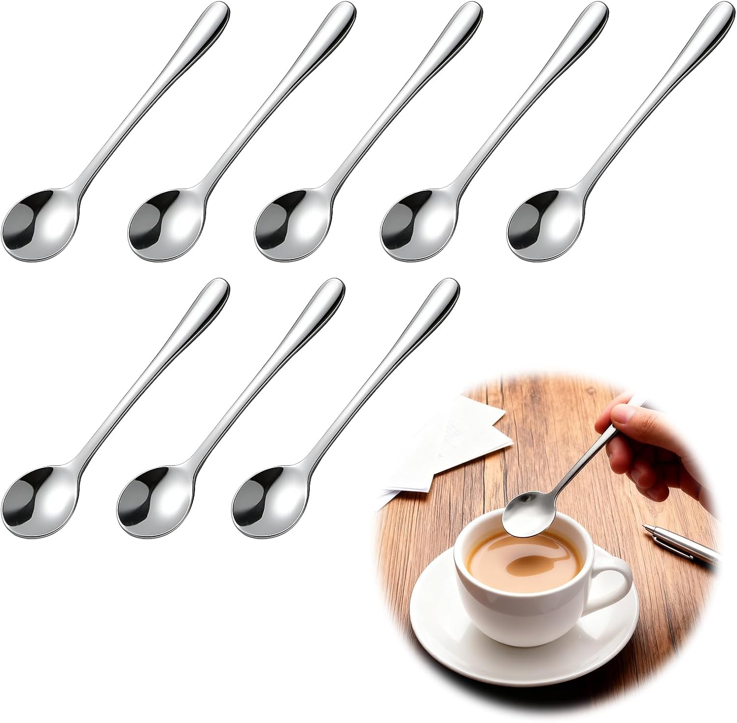 8-teiliges Espresso-kaffeelöffel-set, Mini-edelstahllöffel (7,5 Cm), Für Gewürzgläser, Salz, Honig, Kaffee, Schlichtes Und Elegantes Design
