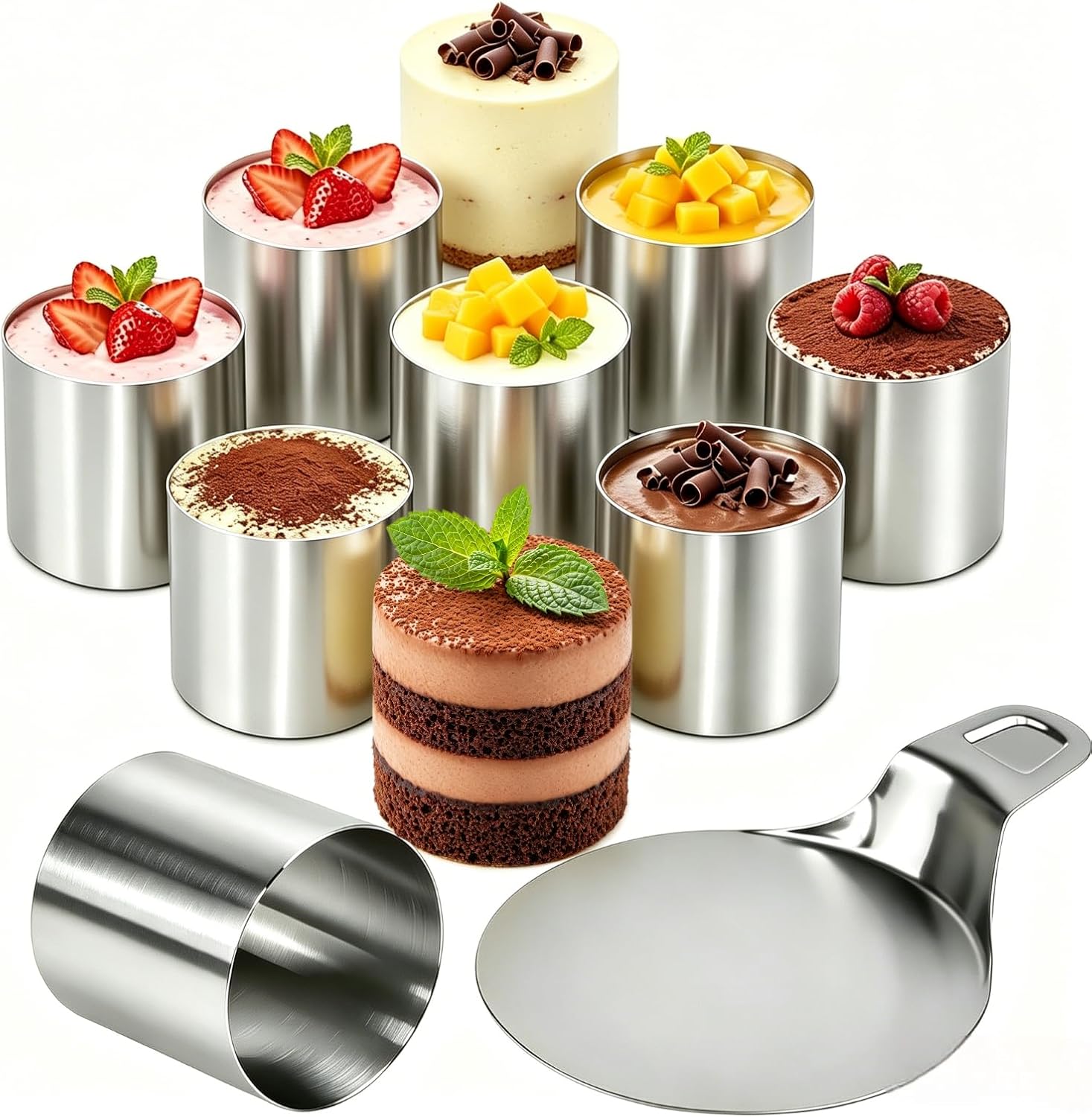 Set Mit 8 Runden Dessertringen Aus Edelstahl, Gebäckringen, Tarteringen, Backformen, Ausstechformen, 5 Cm Runden Keksausstechern Mit 12 Cm Boden