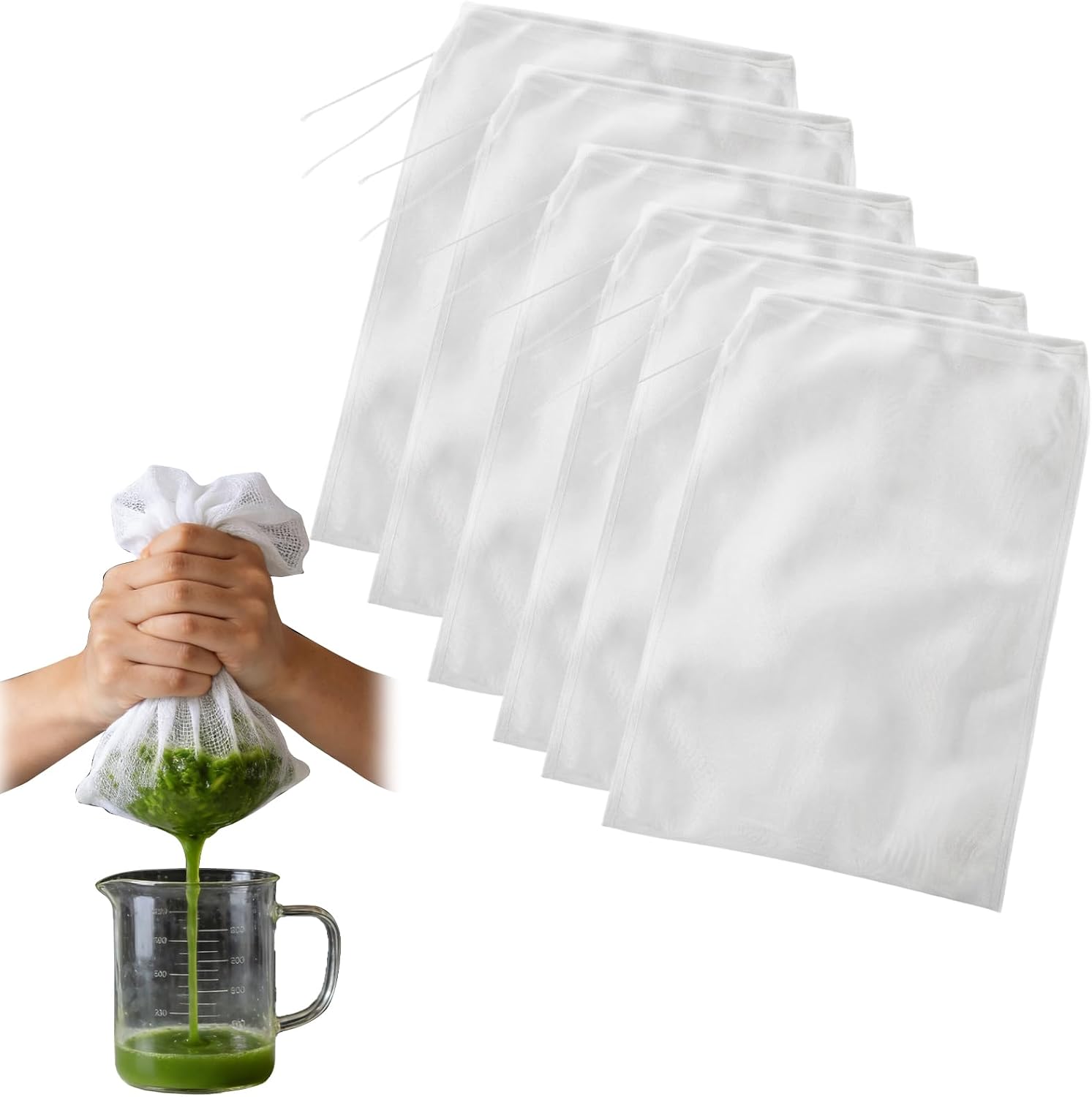 6er-packung 20 X 30 Cm Große, Wiederverwendbare Gemüsemilchbeutel, Nussmilchbeutel, Lebensmittelfilterbeutel Für Käse, Fruchtsaft, Kaffee Und Gemüsesaft
