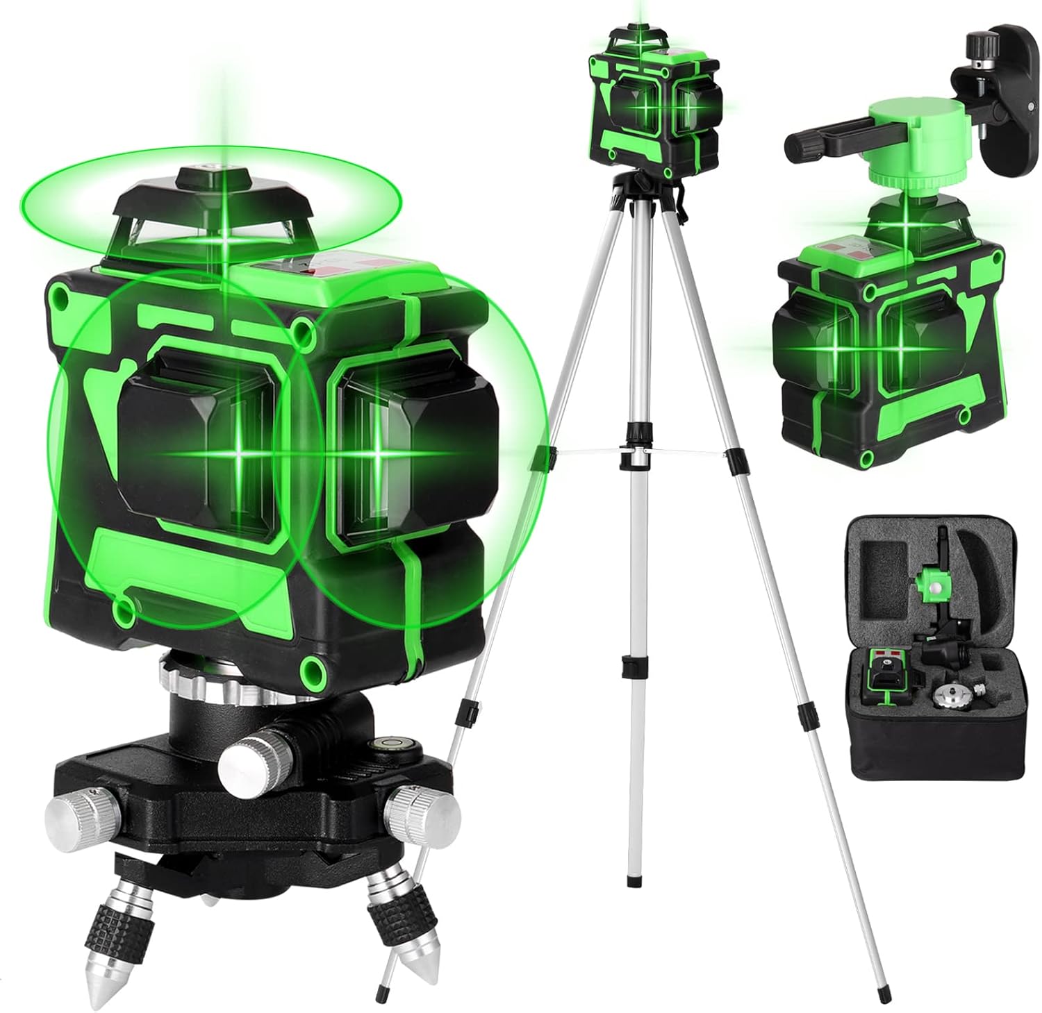 Grüner Laser (3x360°), 16 Selbstnivellierende Vertikale Und Horizontale Laserlinien, 4800-mah-akku Und Stativ, Mehrfarbig