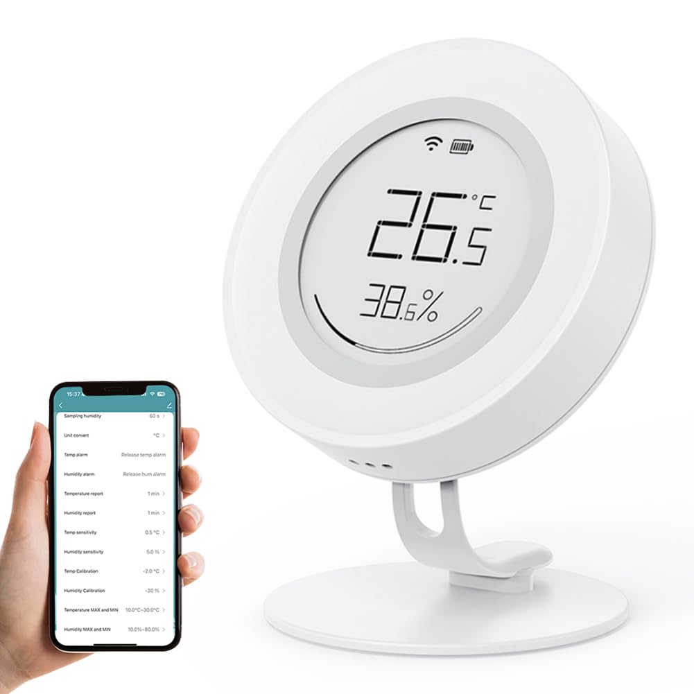 Temperatur- Und Feuchtigkeitssensor Mit Digitalanzeige. Temperatur- Und Feuchtigkeitsmessgerät. E-ink-bildschirm. Kompatibel Mit Google Home Und Amazon Alexa.