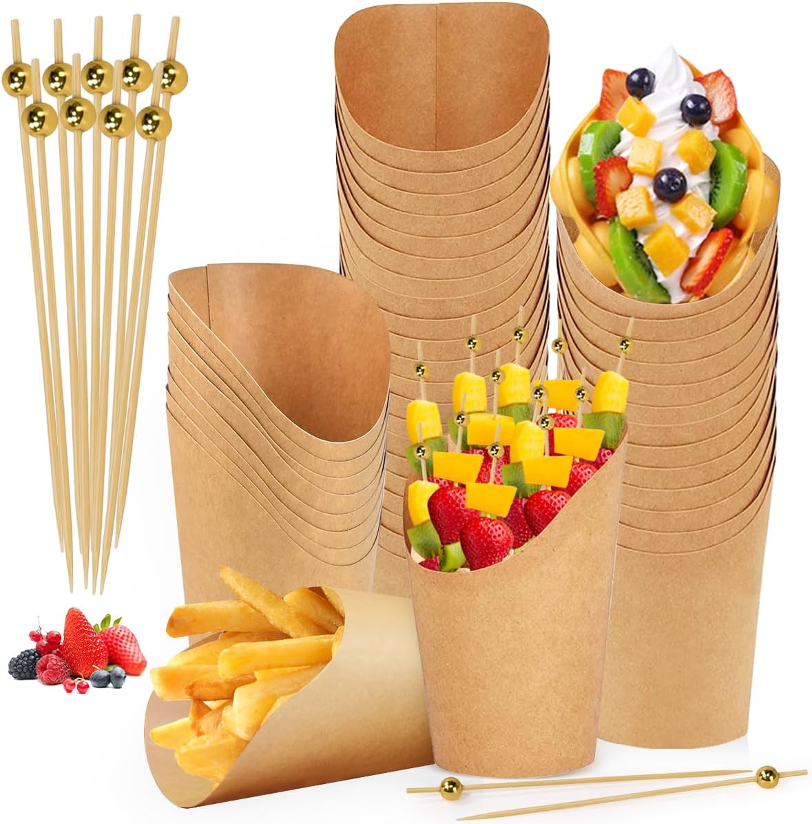 50 Kraftpapierbecher, 12-unzen-waffeltüten, Pommes Frites Mit Stielen, Waffelsnacks, Popcorntüten, Kraftpapierbecher Für Snacks, Pommes Frites Für Partys