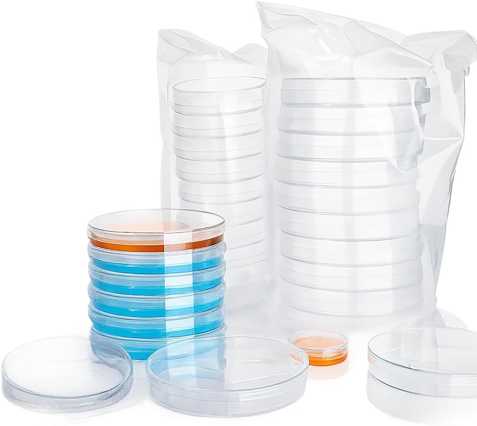 50 Sterile Petrischalen Aus Kunststoff (90 Mm X 15 Mm) Für Bakterienkulturen Mit Transparenten Deckeln Und Kunststoffpipetten Für Labore Und Schulen