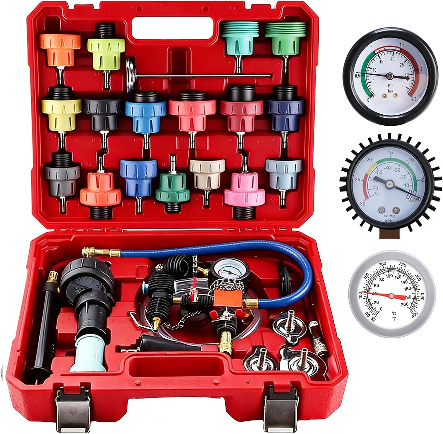 31-teiliges Kühlsystem-testset, Kühlerdruckprüfer, Universelle Kühlmittelleck- Und Entlüftungstester, Kühlertestset Mit Pumpe Und Adapter (rot)