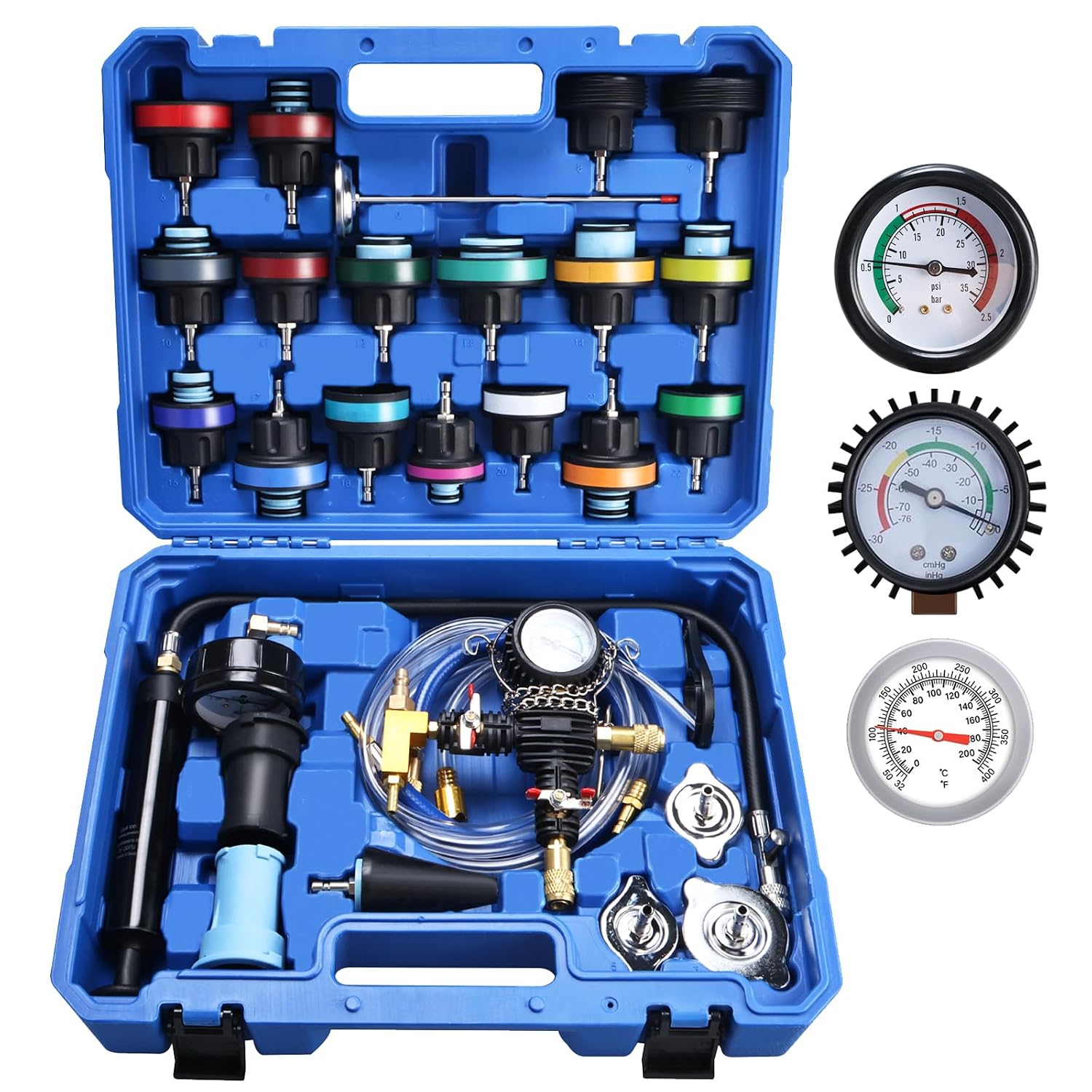28-teiliges Kühlsystem-testset, Kühlerdruckprüfer, Universelles Kühlmittelleck- Und Entlüftungsprüfset, Kühlerprüfgerät Mit Pumpe Und Adapter