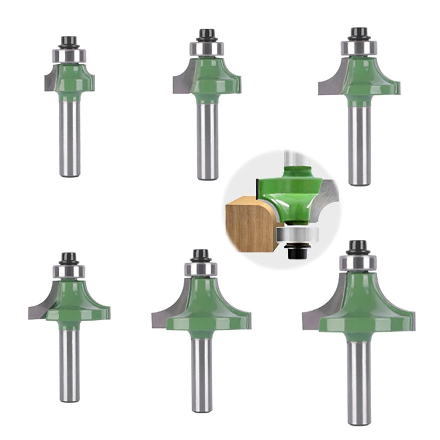6-teiliges 8-mm-fräserset, Viertelrundfräser 8 Mm, Nutfräser Für Holz, Fräser Für Holzbearbeitungsplatten (grün)