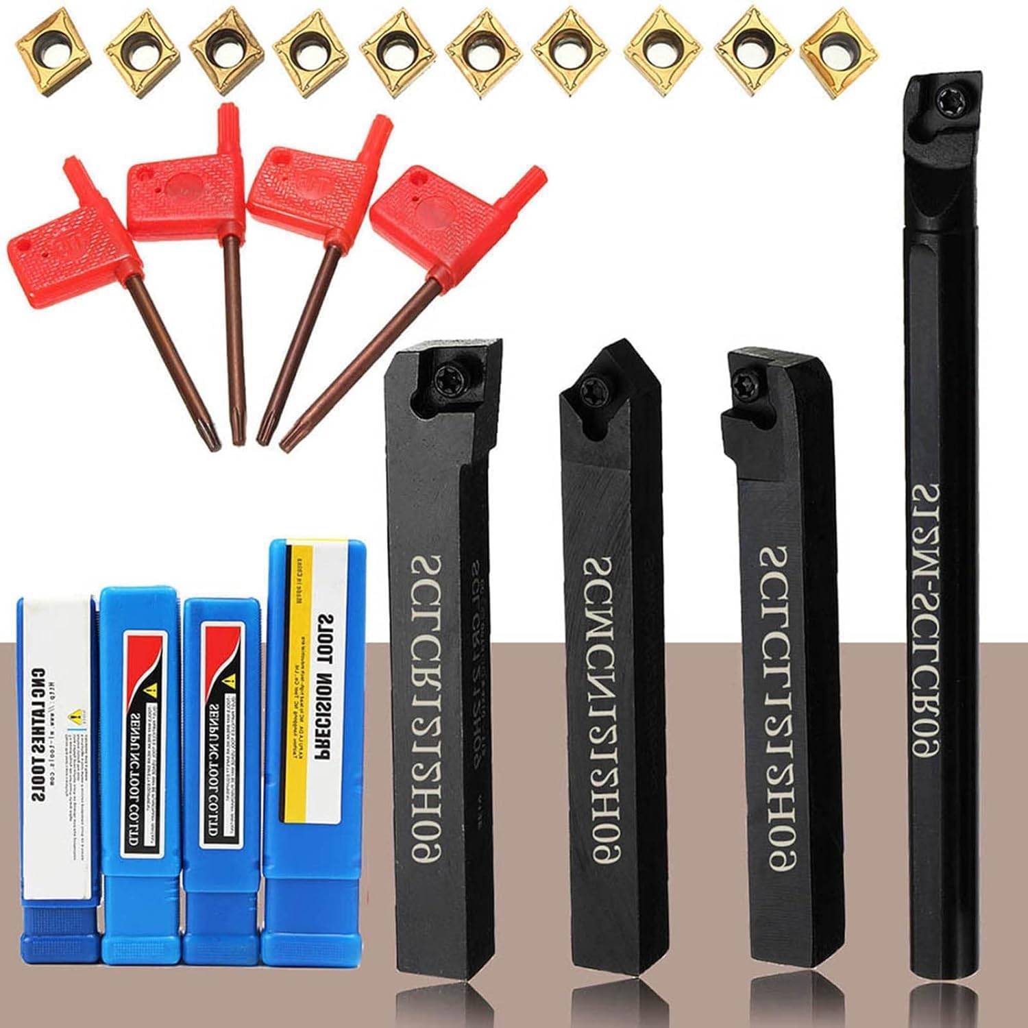 Drehwerkzeugsatz, S12msclcr09 + Sclcr1212h09 + Sclcl1212h09 + Scmcn1212h09, 4-teilig, 12-mm-drehwerkzeughalter, Ausdrehstange, 10-teilig, Hartmetalleinsatz