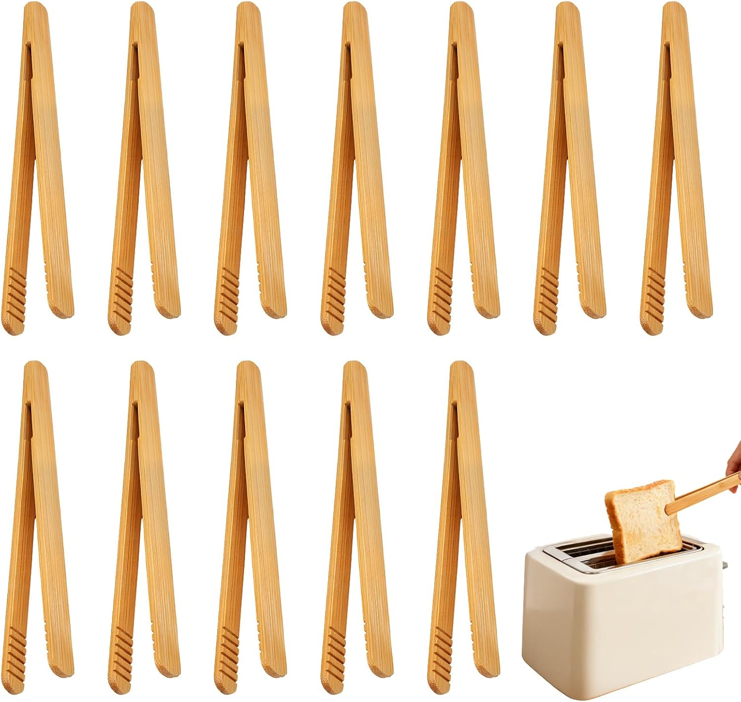 12-teiliges Bambuszangen-set, Toasterzange, Holz-toasterzange, Küchenlöffelzange Aus Holz, Für Grill, Buffet, Brot, Steak, Tee
