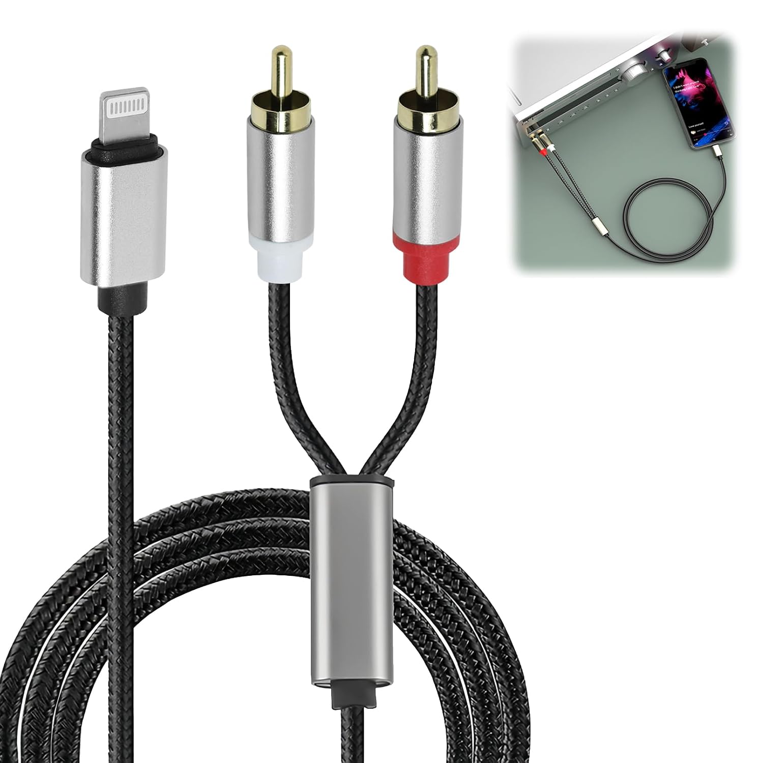 Rca-kabel Für Telefone, Light-auf-rca-kabel, Stereo-aux-rca-audioadapter Für Iphone 13/pro/pro Max/mini/12/11/xs/x/8/7/ipad Mit Light-anschluss An Geräte Mit Rca-anschluss (länge: 1 M)