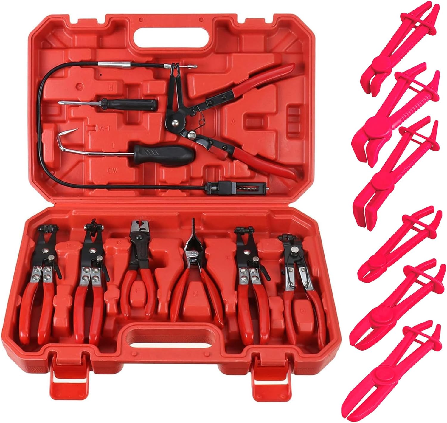 15-teiliges Schlauchschellenzangen-set, 9 Federklemmenzangen Und 6 Schlauchverriegelungszangen, Verriegelbare Zangen Zum Entfernen Von Kfz-schlauchschellen (rot)