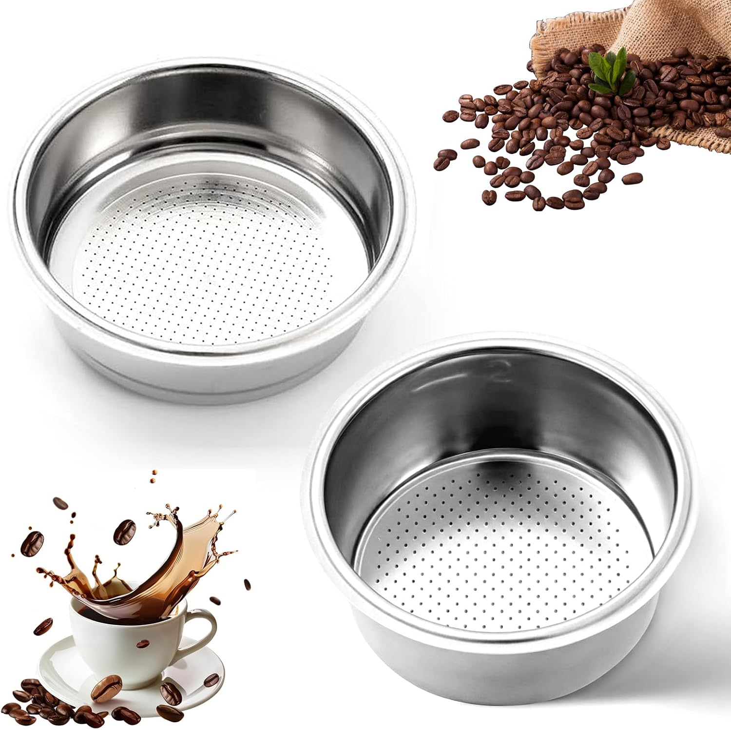 Stück 51-mm-filter (nicht Druckbeaufschlagt), 51-mm-filter (druckbeaufschlagt), Kaffeefilter Aus Edelstahl, Druckfilter Für 1-tassen- Und 2-tassen-kaffeemaschinen (einzel- Und Doppeltassen)
