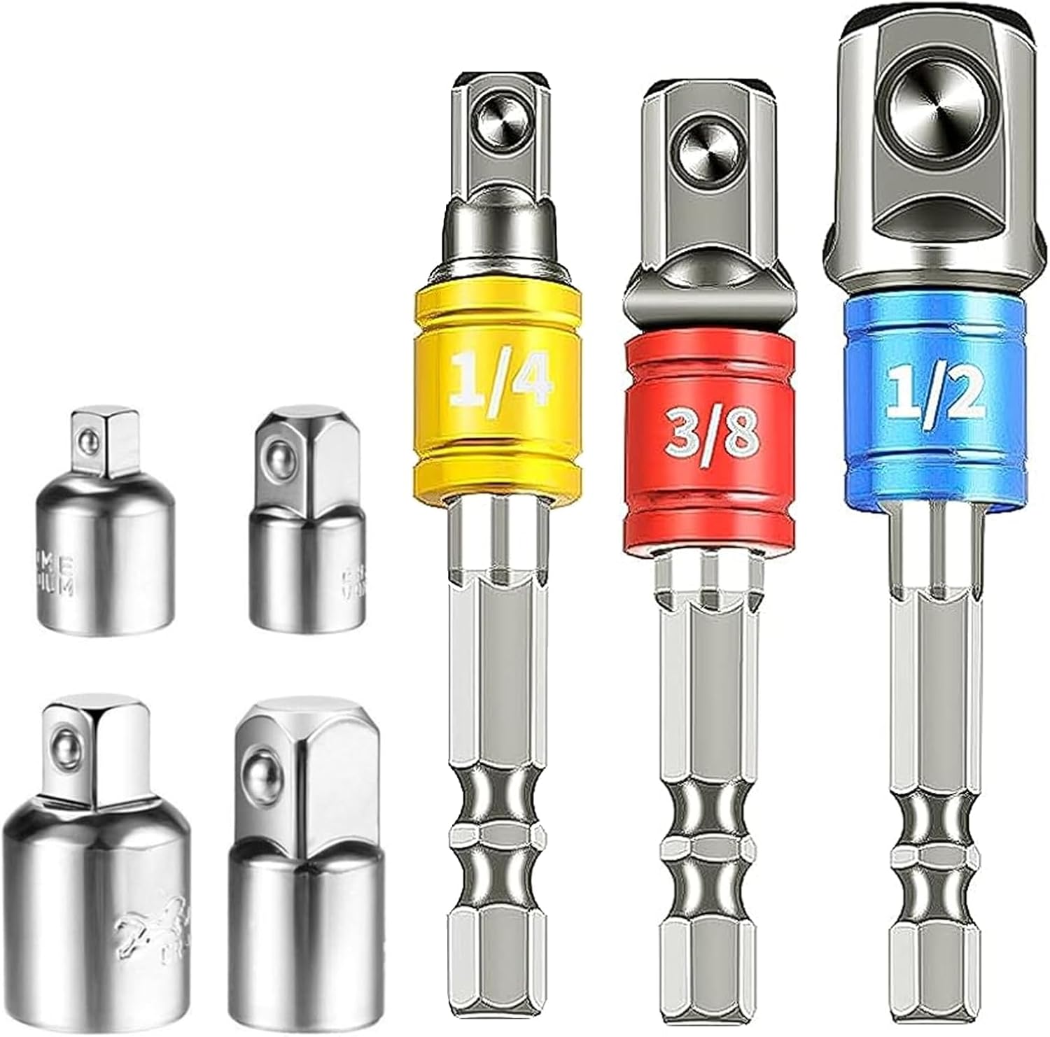 1/2"-, 3/8"- Und 1/4"-steckschlüsseladapter, Ratschenadapter, 3-fach-steckschlüsselverlängerungsadapter, 4 Reduzieradapter, 1/2"-sechskant-steckschlüssel, Mutter