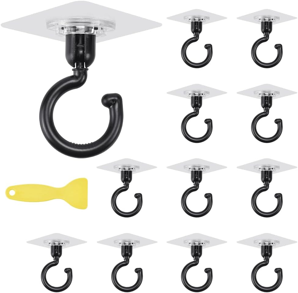 12 Deckenklebehaken, 360° Drehbare Klebehaken, Wasserfeste Kunststoff-klebehaken, Faltbare Wandklebehaken Mit Abzieher, Gelb Für Küche, Schlafzimmer, Moskitonetz, Schwarz