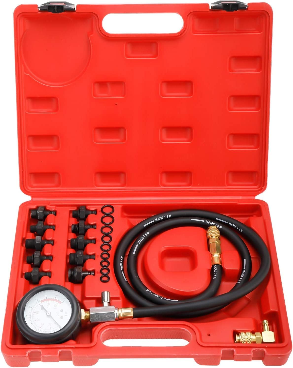 Öldruckprüfer, 140 Psi 10 Bar Motoröldruckmesser, Universal-werkzeugsatz Öldruckprüfer Mit Adaptern Für Pkw, Lkw Und Traktor (rot)
