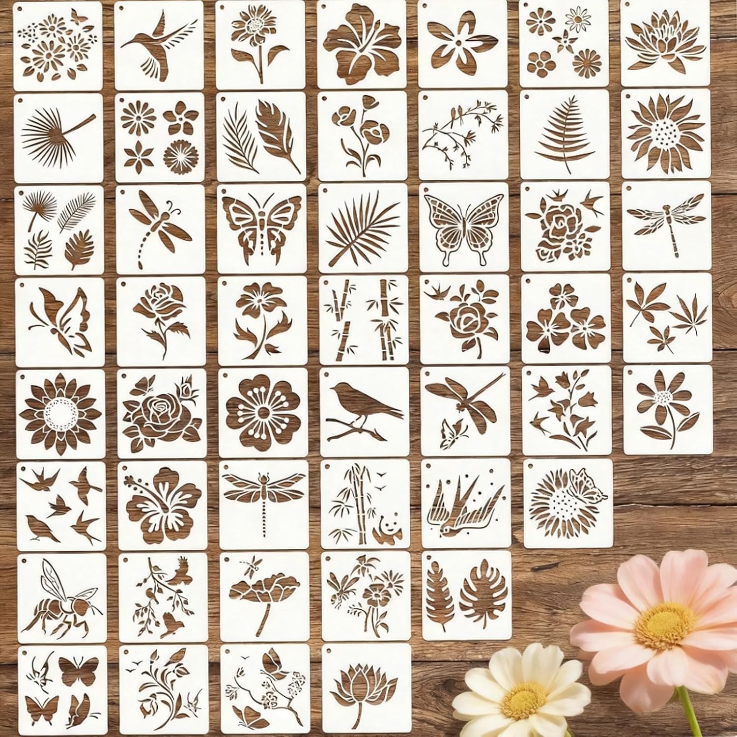 50 Wiederverwendbare Kunststoffschablonen (75 X 75 Cm) Mit Blumen-, Schmetterlings- Und Vogelmotiven Für Diy-wandmalerei, Bastelarbeiten, Scrapbooking Und Leinwandprojekte.