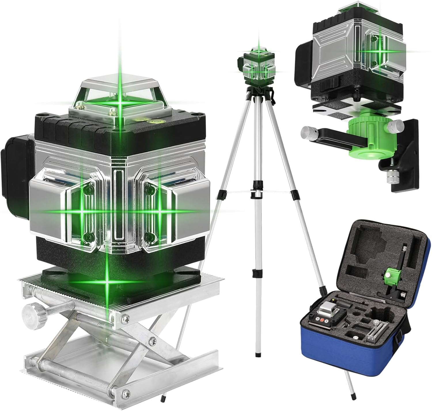 360°-laser-nivelliergerät Mit 16 Linien Und 3°-nivellierwerkzeug, 1,2 M Stativ, Hebeplattform, Wandhalterung Und 3000-mah-akku