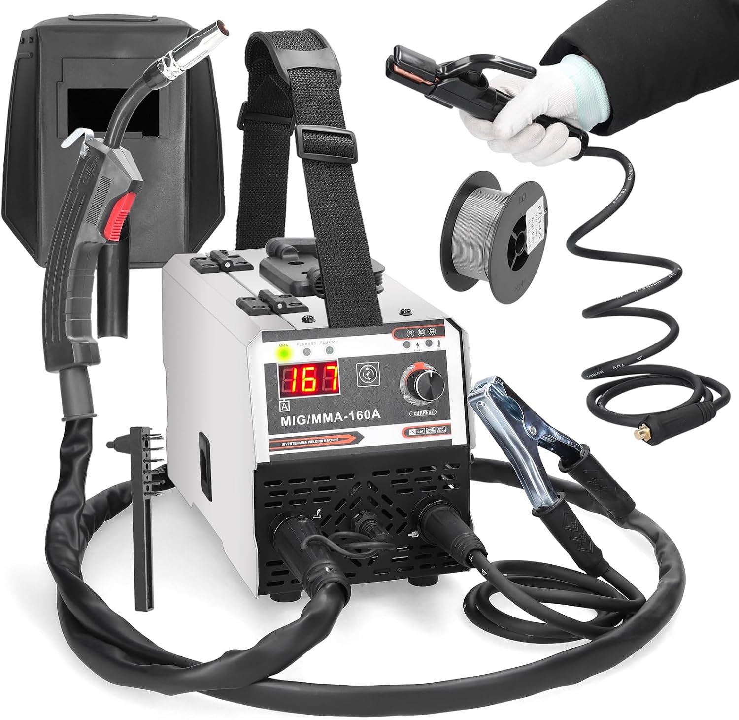 Schweißgerät, 220 V, 120 A, Mig/mma, 2-in-1-schweißen Mit Kohlendioxid- Und Handschweißfunktion, Vielseitiges Dc-igbt-schweißgerät Mit Inverter Und Integriertem Drahtvorschubmechanismus