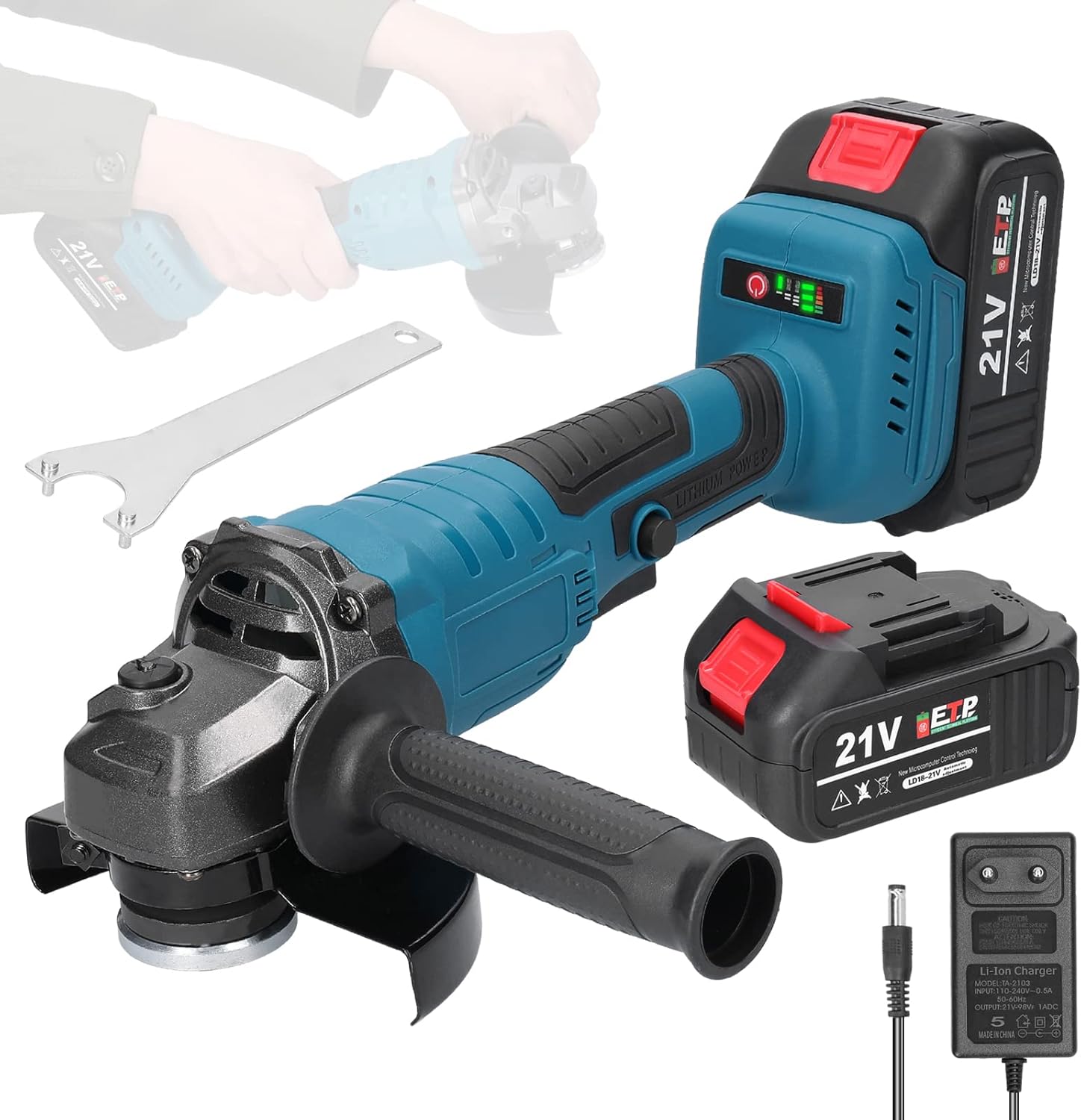 125-mm-akku-winkelschleifer, 21-v-m14-bürstenlosmotor Mit 2 X 1300-mah-akkus Zum Schneiden Und Polieren Von Keramikfliesen, Holz, Stein Und Stahl