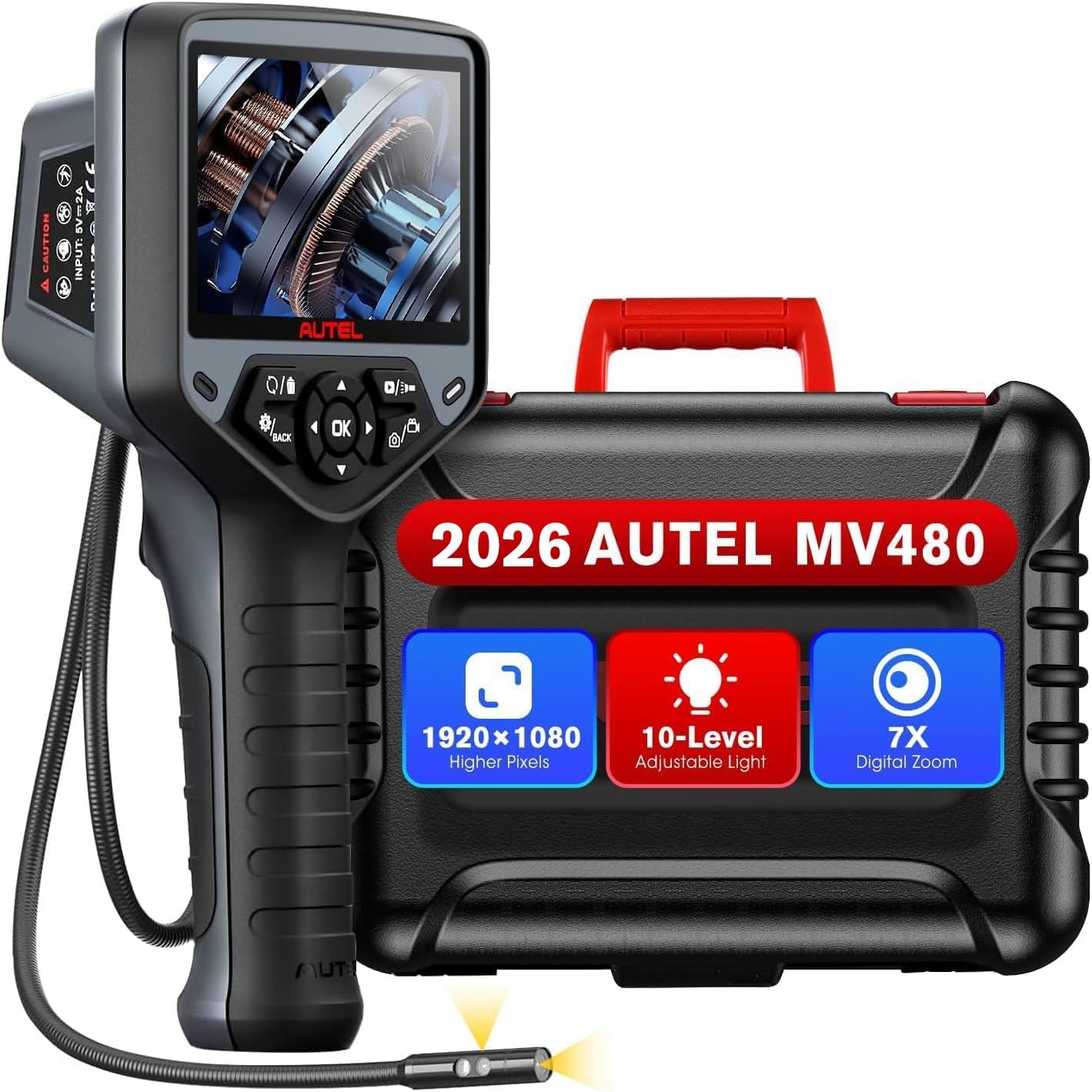 Maxivideo Mv480 Inspektionskamera, Neue Hd 1080p Industrie-videoendoskop-serie 2026, Videoskop Mit Audioanmerkungen, Dual-kameras, 360°-drehung, 7-facher Zoom, Verbesserte Version