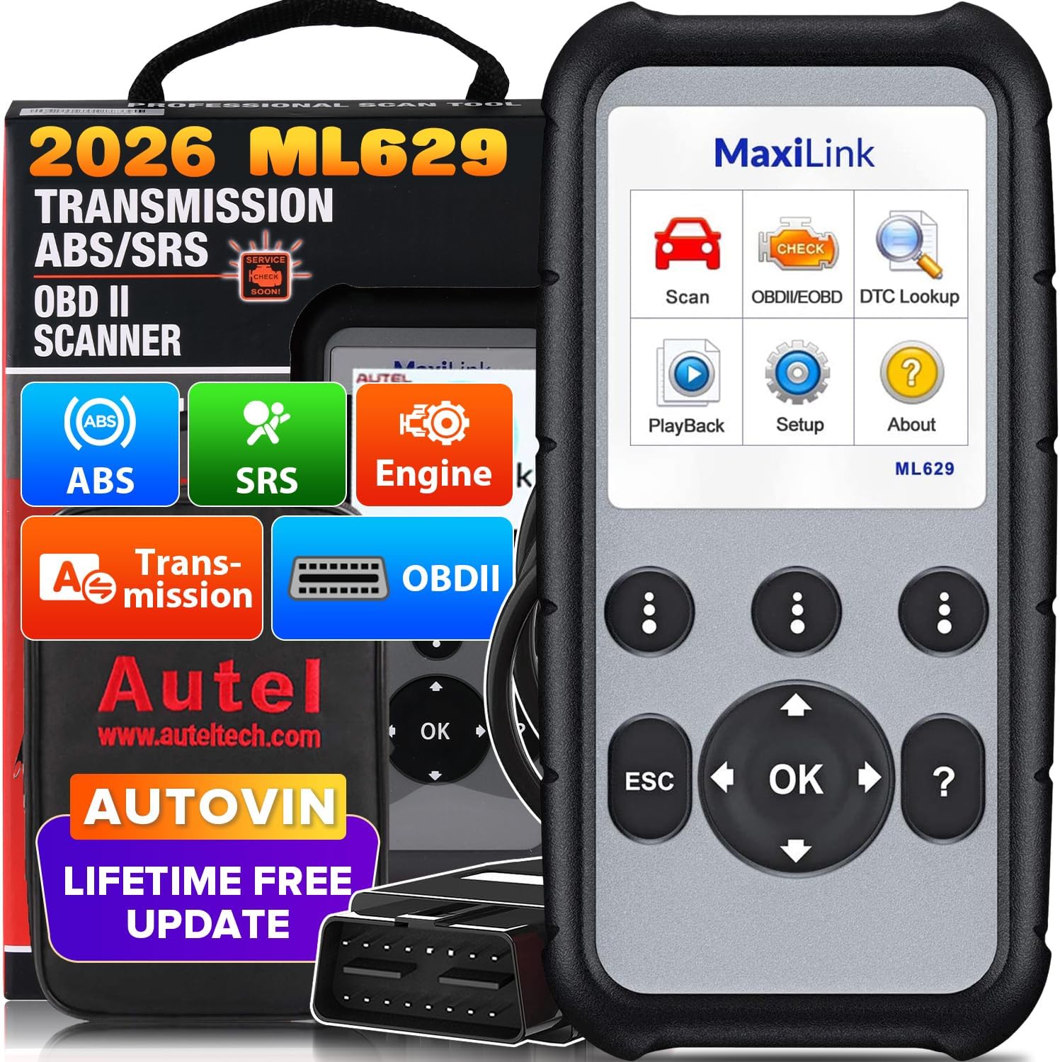 Maxilink Ml629 Obd2-diagnosegerät Für Die Fahrzeugdiagnose Von Abs, Srs, Motor Und Getriebe Mit Automatischer Vin- Und Dtc-abfrage Sowie Testbereitschaft – Verbesserte Version Des Ml619