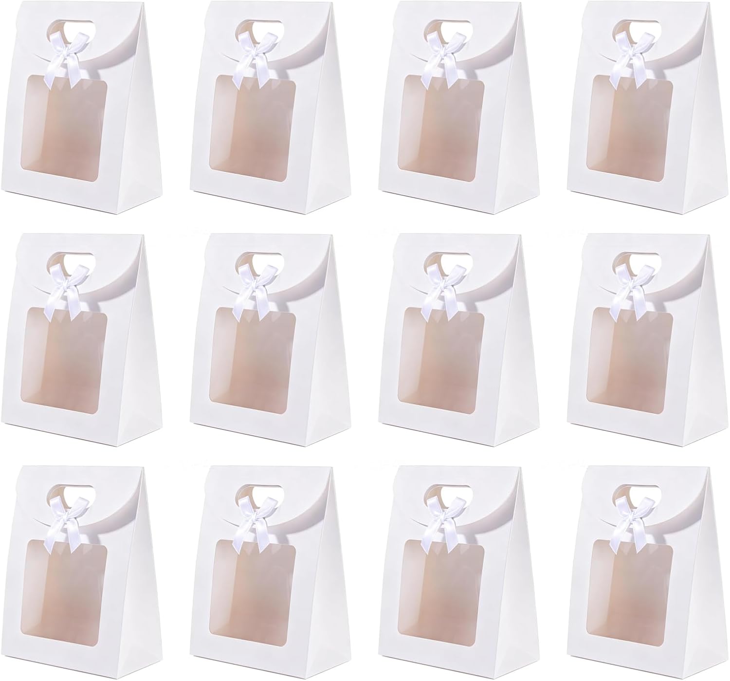 12 Transparente Geschenktüten Mit Sichtfenster, 20 X 14 X 7 Cm Kleine Weiße Geschenktüten Mit Henkel, Für Kekse, Süßigkeiten, Geburtstage Und Partys
