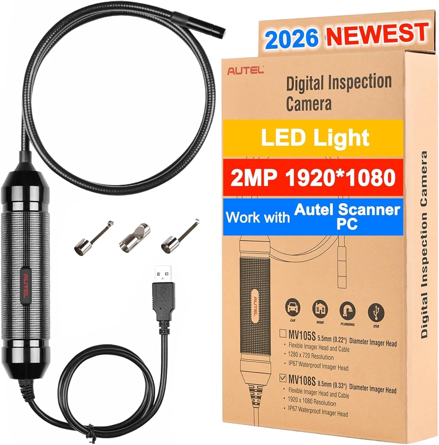 Digitale Inspektionskamera Maxivideo Mv108s, Nachfolgemodell Der Mv108, 8,5-mm-usb-industrieendoskop, Ip67 Wasserdicht, 1920p-hd-endoskopkamera, 100 Cm Langes Flexibles Kabel