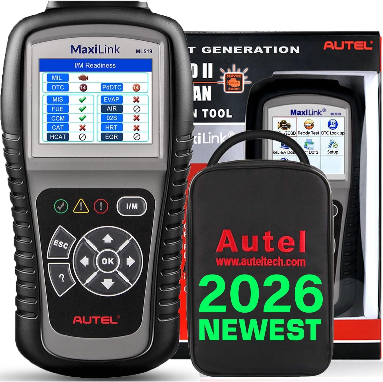Maxilink Ml519 Obd2-kfz-diagnosegerät/scanner Unterstützt Alle 10 Obd-ii-testmodi Mit Erweitertem Modus 6, Can-eobd-lesegerät/fehlercodeleser – Verbesserte Version Des Al319