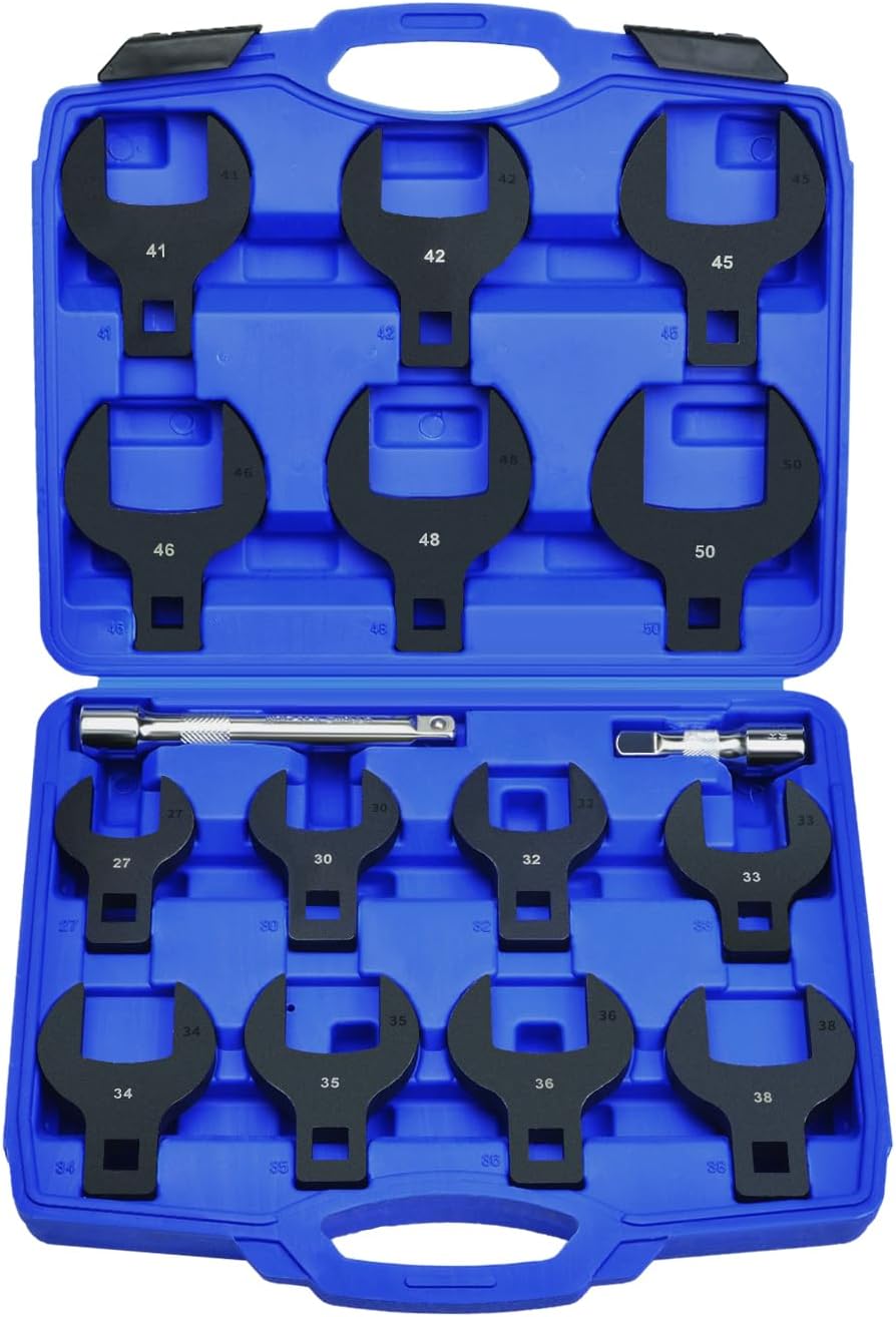 Satz Mit 16 Jumbo-metrik-schwanenfußschlüsseln (27–50 Mm) Aus Robustem Kohlenstoffstahl Mit Verlängerungsstangen Für Den Einsatz In Kfz-, Sanitär- Und Maschinenbau.