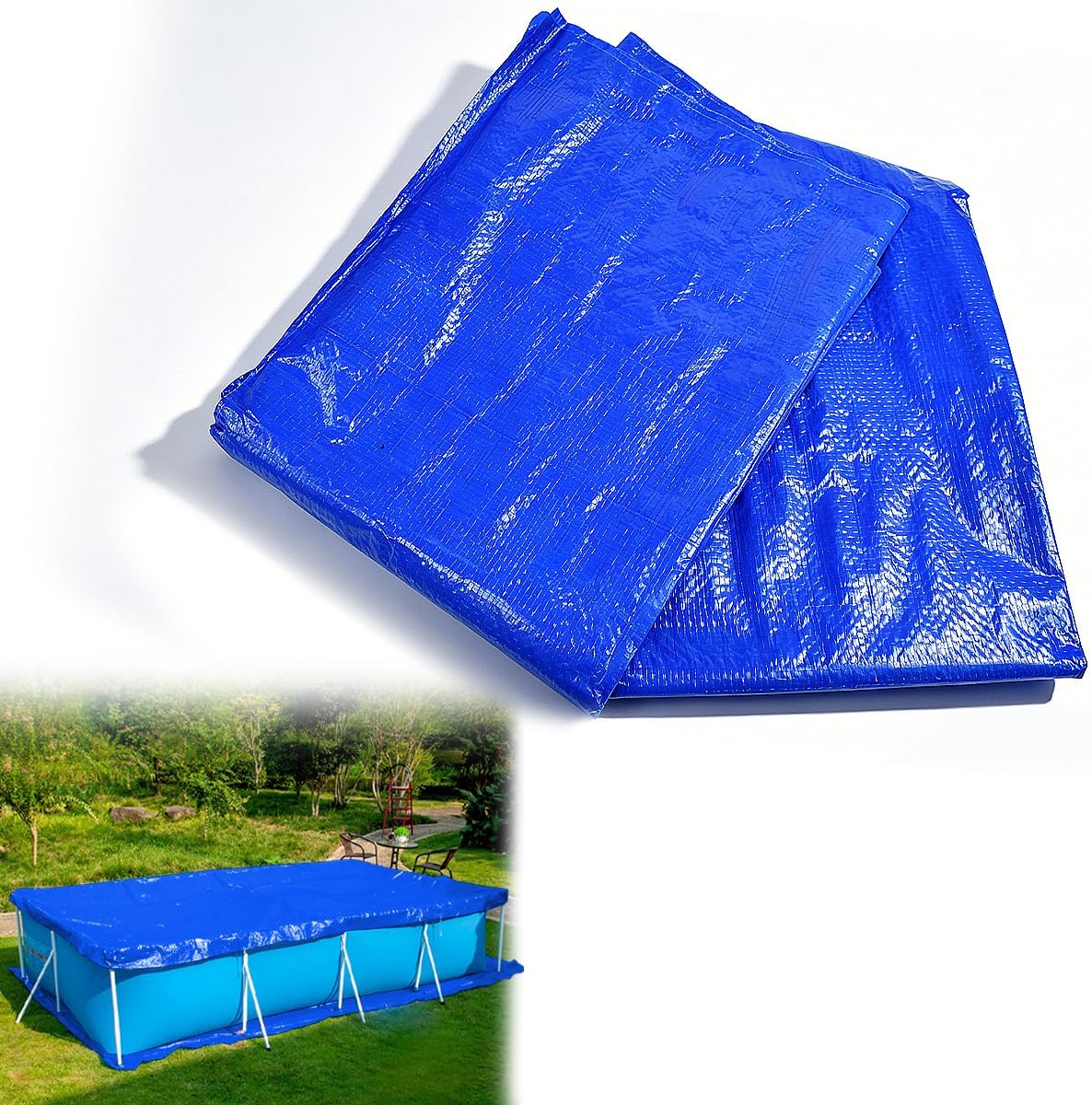 Bodenmatte Für Aufstellpools, Schützende Pe-plane 295 X 206 Cm, Doppellagig, Dick Und Strapazierfähig, Blau, Zur Reduzierung Des Verschleißes Am Poolboden Und Zum Schutz Der Poolstruktur