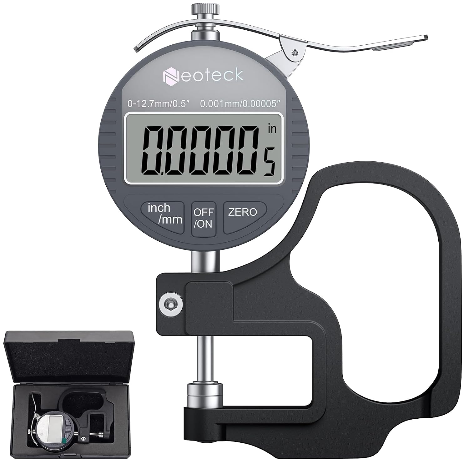 Digitales Dickenmessgerät (0–12,7 Mm/0,001 Mm) Mit Lcd-display, Tragbar, Hochpräzise Messung In Mm/zoll Für Werkstatt Und Labor – Grau