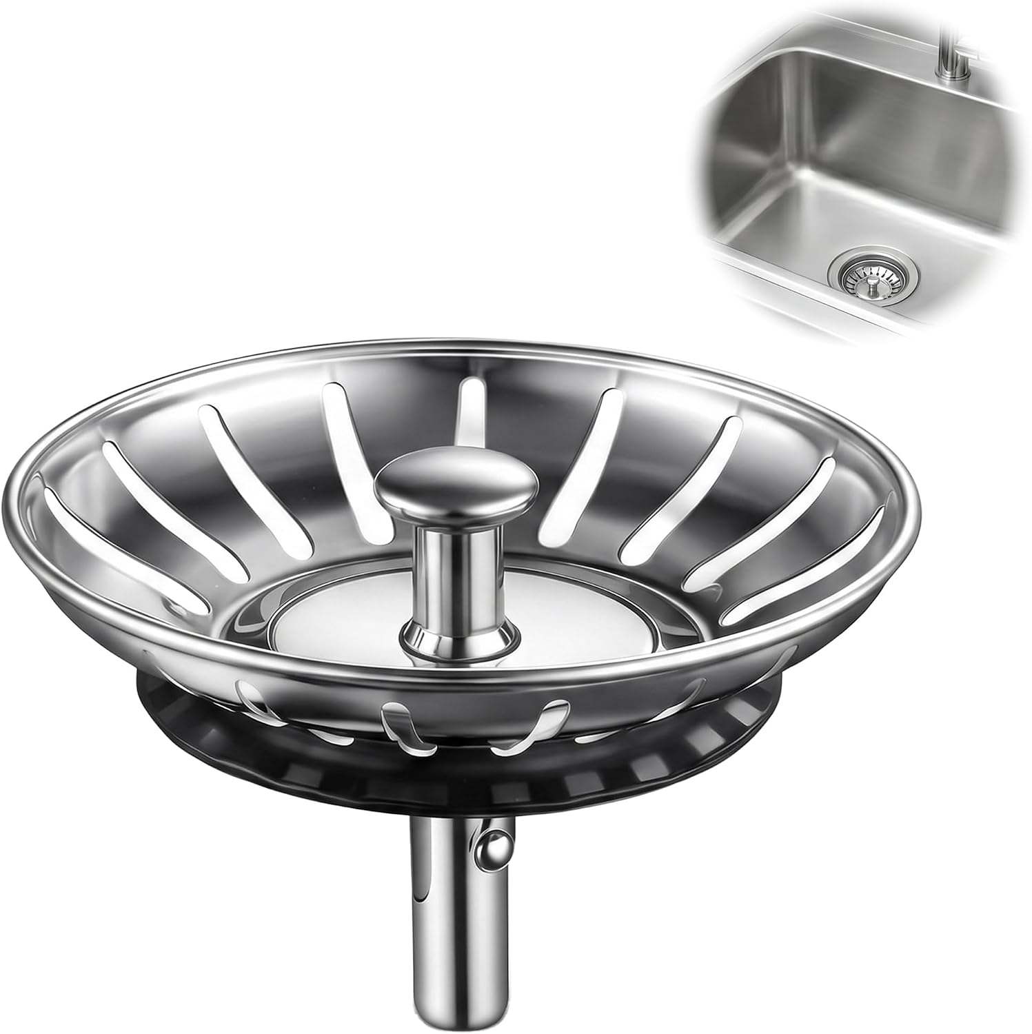 80-mm-küchenspülen-sieb, Edelstahl-spülenstöpsel, Ersatzkorb Für Spülenabflüsse, Universelles Abflusssieb Mit Gummidichtung, Verstopfungsfreies Küchenzubehör, Silberfarben, 1 Stück