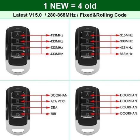 Telecommande De Porte De Garage, Code De Roulement 315 390 868 433.92mhz, Telecommande, Duplicateur, Contrôle De Porte, Transmett