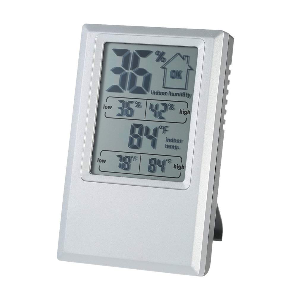 Präzises Digitales Temperatur- Und Feuchtigkeitsmessgerät Mit Temperaturanzeige (fahrenheit, Celsius), Hygrometer Und Wecker (0–50 °c) Für Die Wandmontage Im Innenbereich, Abs-gehäuse, Silber + Schwar