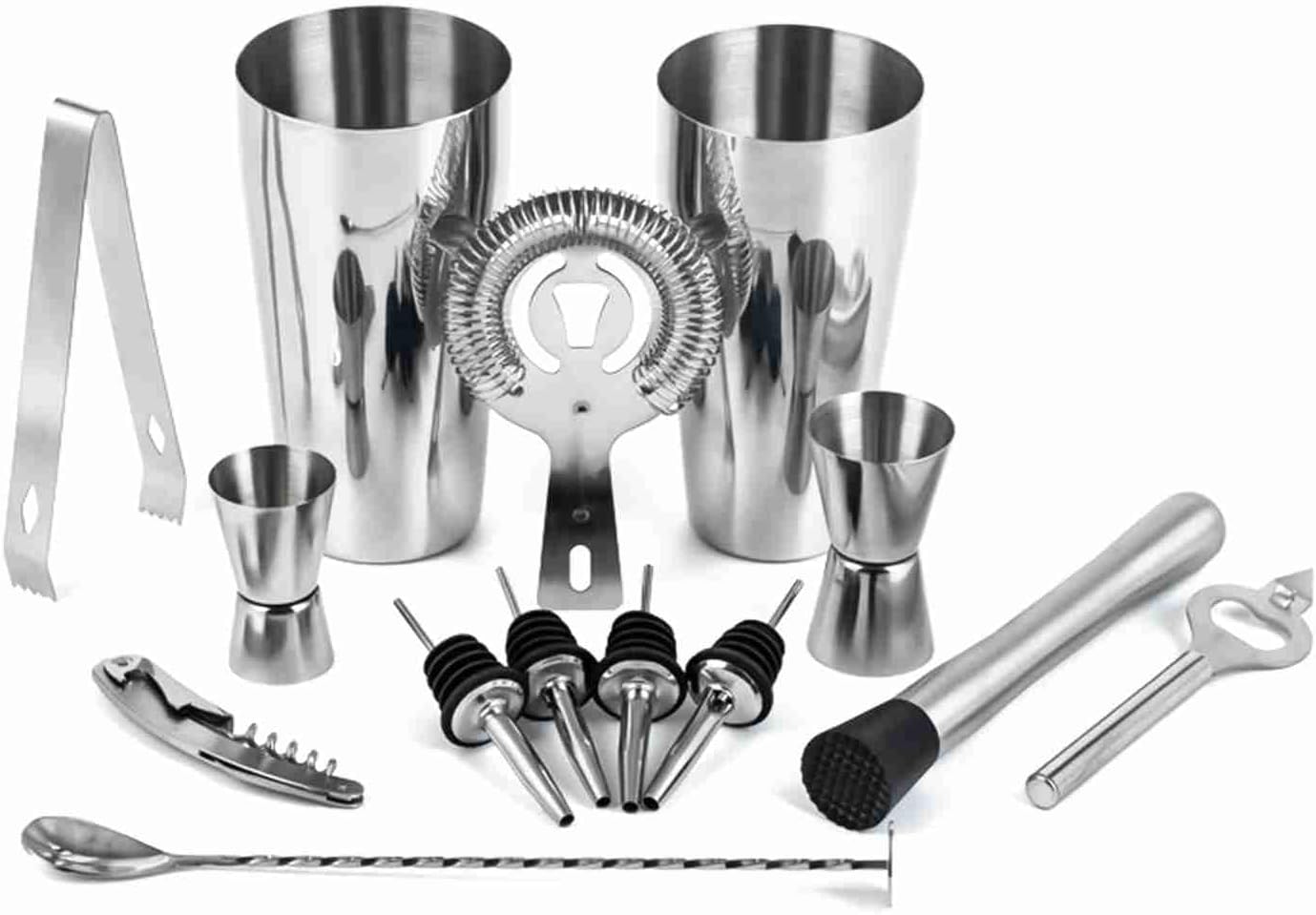 14-teiliges Mixologie-barset, Robuste Cocktailshaker Aus Edelstahl, Tragbare Hausbar, Silber