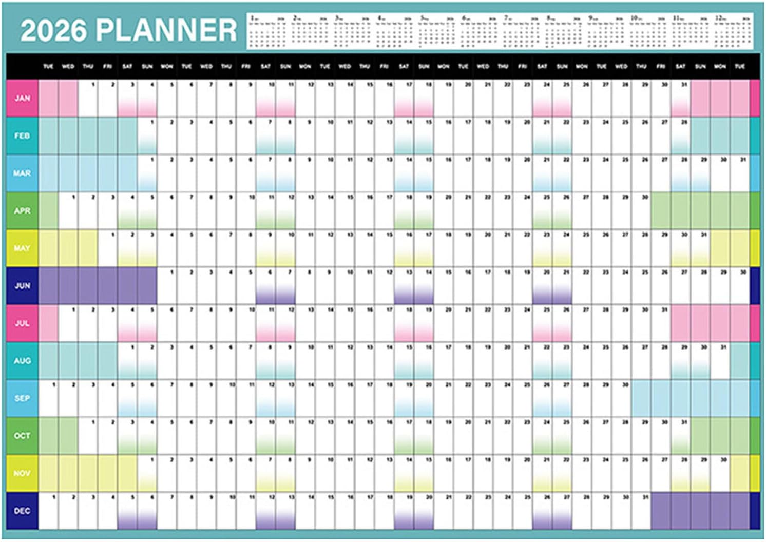 Großer Grüner Jahreswandkalender 2026, Großformat 7, Beschreibbarer Monatsplaner Auf Strapazierfähigem Papier, Familien- Und Schulplaner Für Zuhause