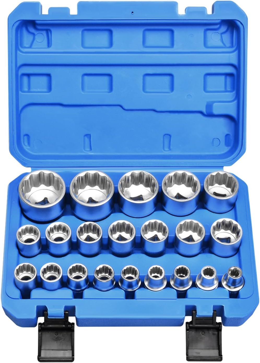 Satz Mit 21 Geriffelten Steckschlüsseln, 1/2"-antrieb, Metrisch 8-36 Mm, 12-kantiger Cr-v-mehrzahn-steckschlüsselsatz